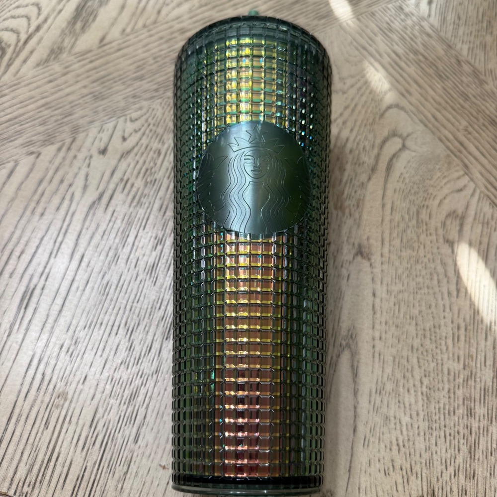 Starbucks 2022 Fall Green Aqua Grid Rainforest Venti Cold Cup Tumbler Iridescent